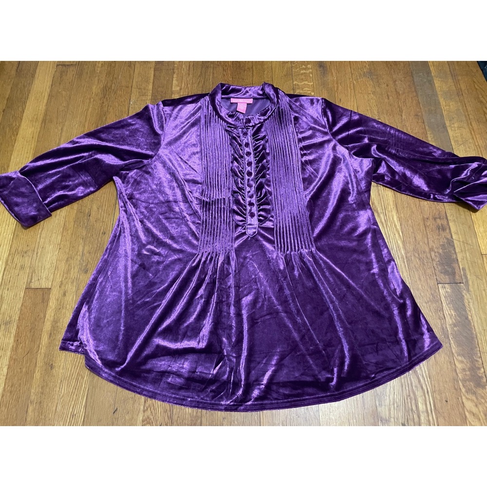 Woman Within Purple Velvet Pintuck Ruffle Tunic Top 1X 37-0430-1